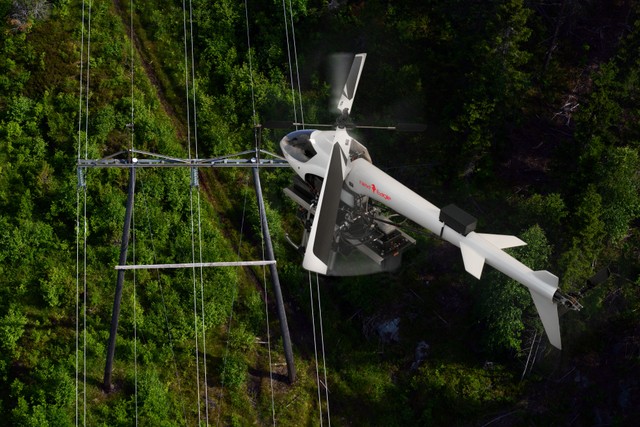 Unmanned aerial vehicle inspects powerlines