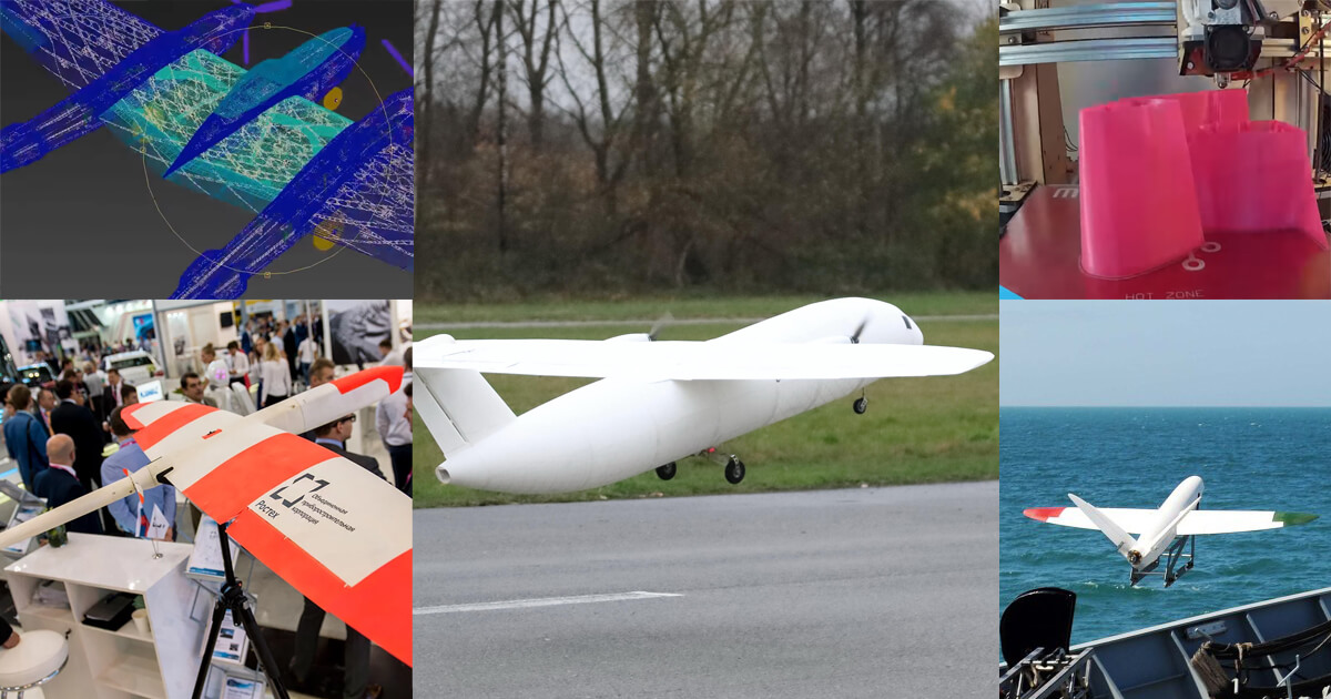 Collage of 3d printed unmanned aircraft UAVs