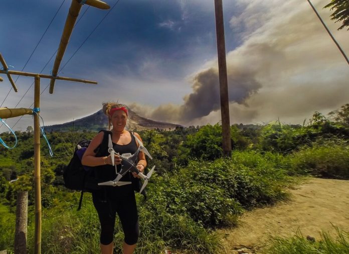 Rhianna Lakin in front of volcano Rhianna Lakin
