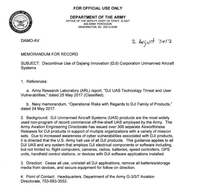 dji memo us army cyber vulnerabilities 