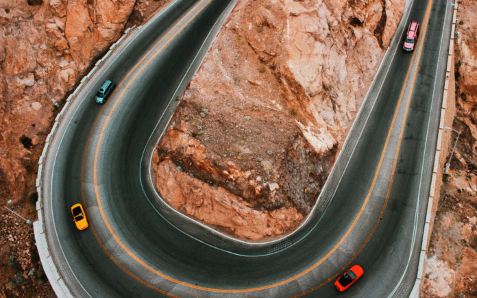 cars on bend