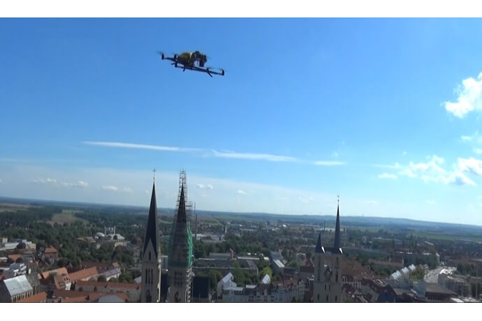 The Intel Falcon 8+ commercial inspection drone inspects a histo falcon 8+